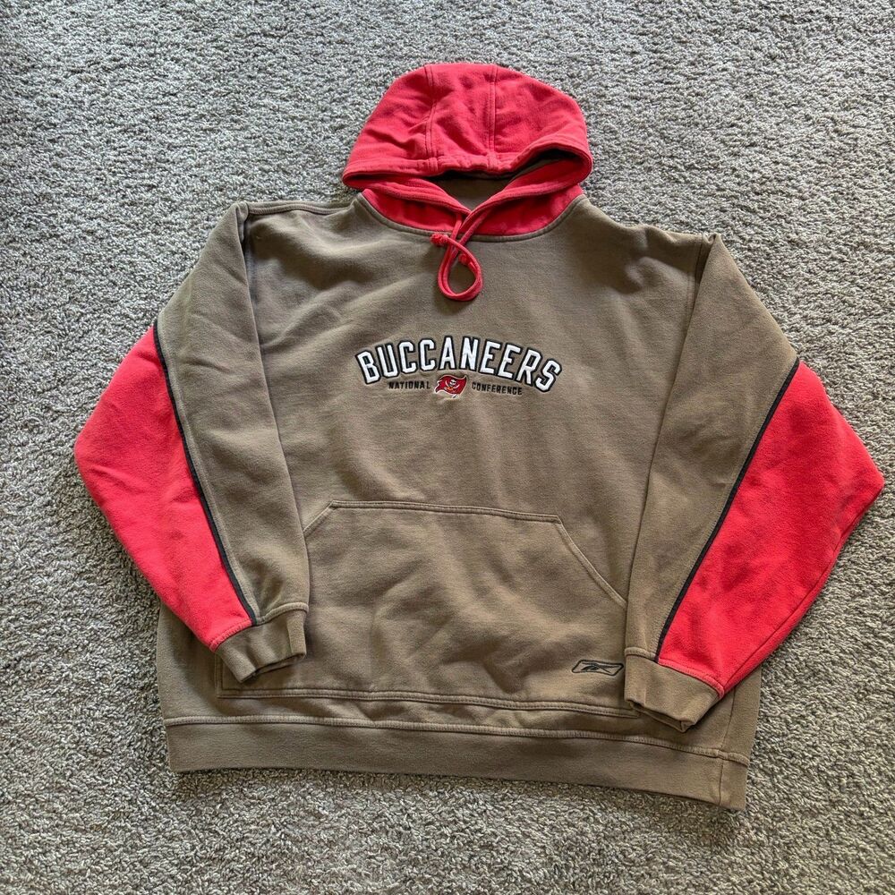 Vintage Y2K Reebok Tampa Bay Buccaneers Hoodie Sweatshirt Embroidered Size L NFL